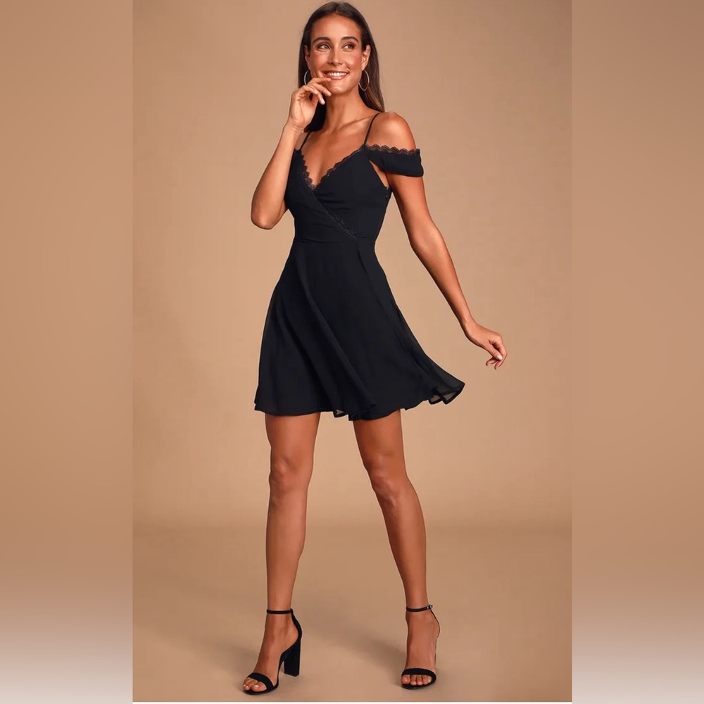 LULUS Absolutely Unforgettable Black Lace Off-the-Shoulder Dress